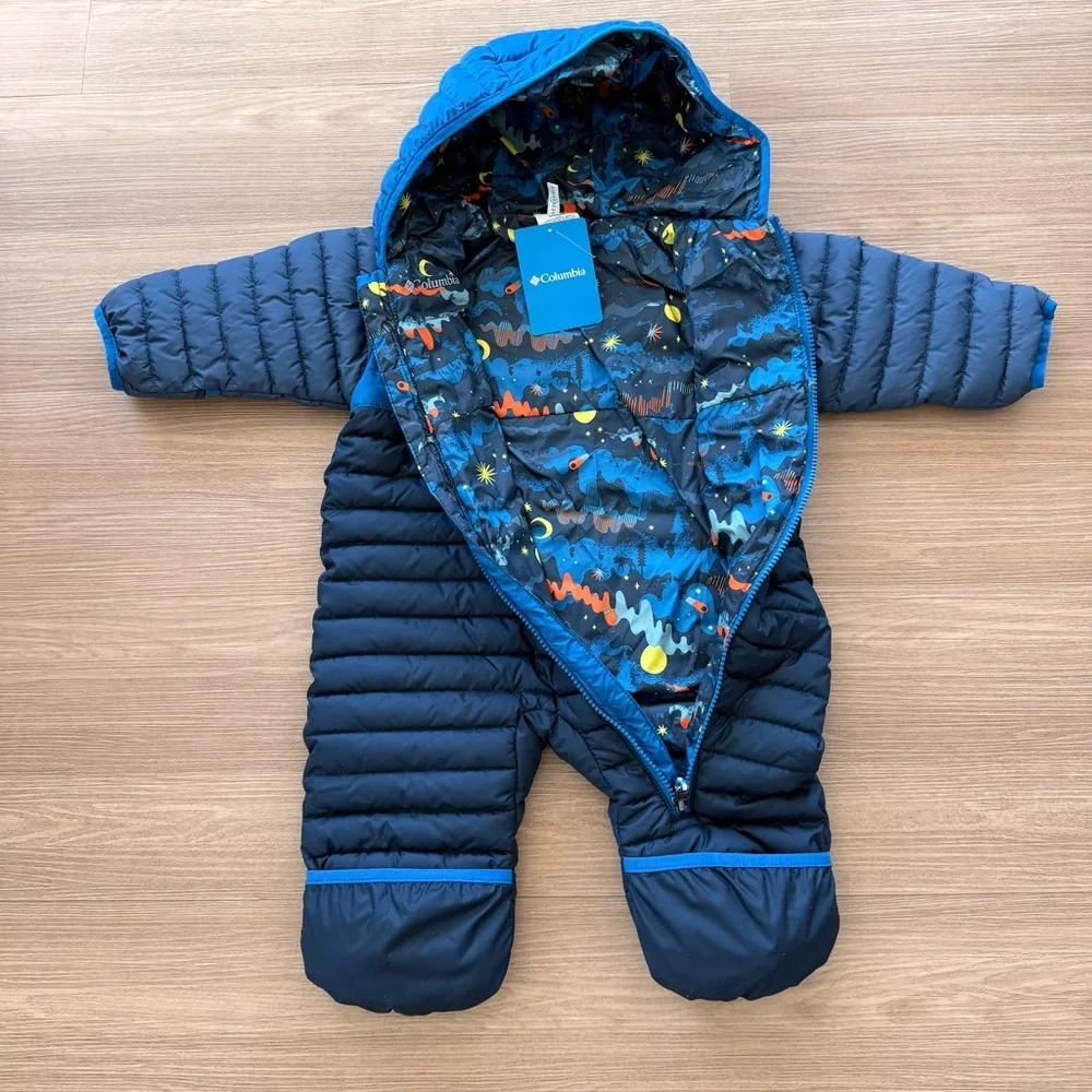 Brand new Columbia Blue and Navy Quilted Infant One-Piece Bunting 6-12 Months